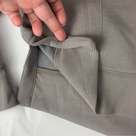 YPB women's small NeoKnit Gray Hoodie abercrombie crop tan brown workout - Picture 6 of 8